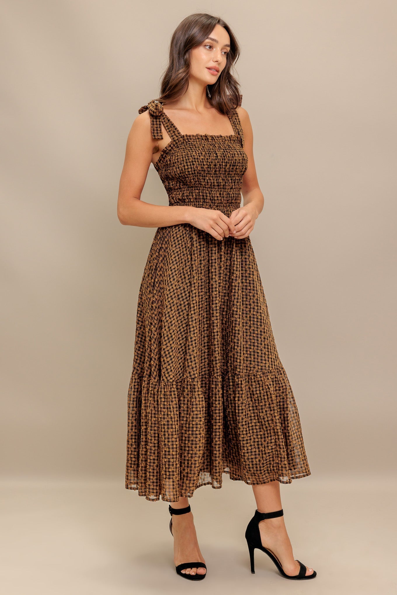 CHECKED DAYDREAM WOVEN MIDI DRESS Flying Tomato